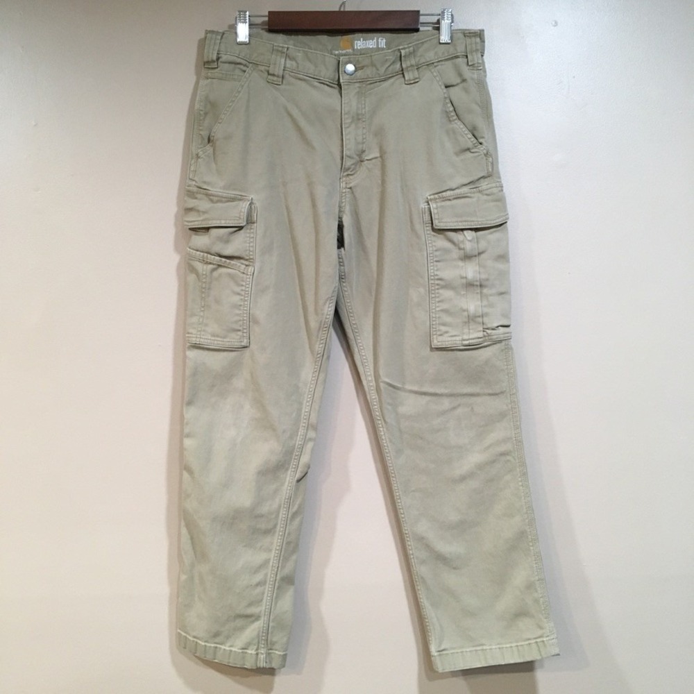 Carhartt Relaxed Fit Canvas Cargo Pants Mens 34x30‎ Khaki Tan Workwear Utility